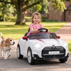 Kinderauto 12 V im BMW Mini Design Elektroauto für Kinder mit Fernbedienung LED & Soft-Start Weiß
