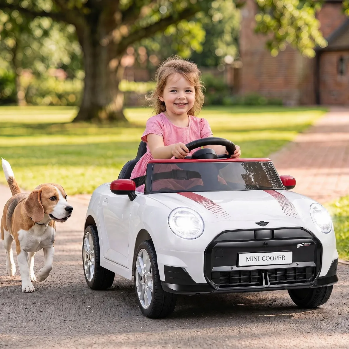 Kinderauto 12 V im BMW Mini Design Elektroauto für Kinder mit Fernbedienung LED & Soft-Start Weiß