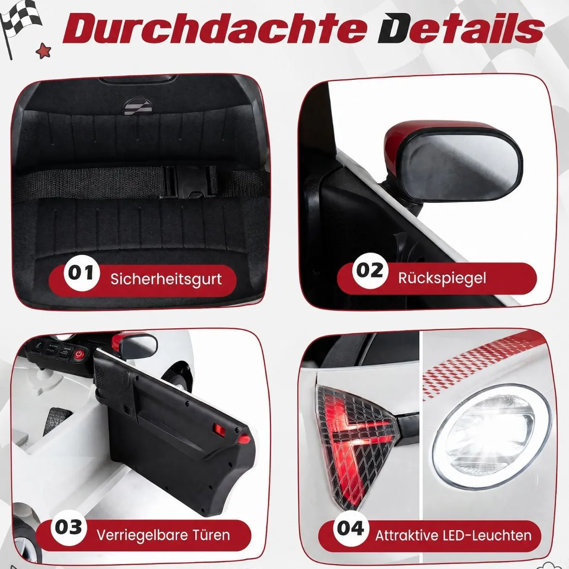 Kinderauto 12 V im BMW Mini Design Elektroauto für Kinder mit Fernbedienung LED & Soft-Start Weiß