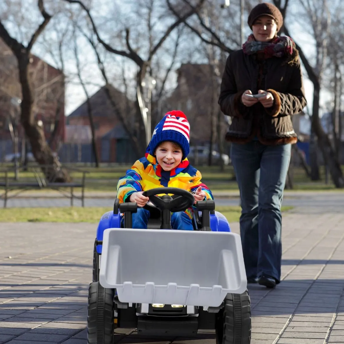 Kinder-Baggerfahrgerät Elektrisches Baufahrzeug mit verstellbarer Schaufel 125 x 51,5 x 52 cm Blau + Schwarz