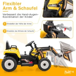 Kinder-Baggerfahrgerät mit 2,4-G-Fernbedienung Elektrisches Baufahrzeug 125 x 51,5 x 52 cm Gelb + Schwarz