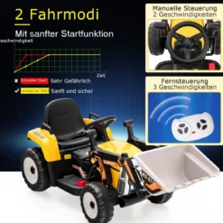 Kinder-Baggerfahrgerät mit 2,4-G-Fernbedienung Elektrisches Baufahrzeug 125 x 51,5 x 52 cm Gelb + Schwarz