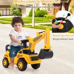 Kinderbagger mit Verstellbarer Schaufel & Stauraum unter Sitz Sitzbagger mit Kippschutz