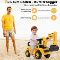 Kinderbagger mit Verstellbarer Schaufel & Stauraum unter Sitz Sitzbagger mit Kippschutz