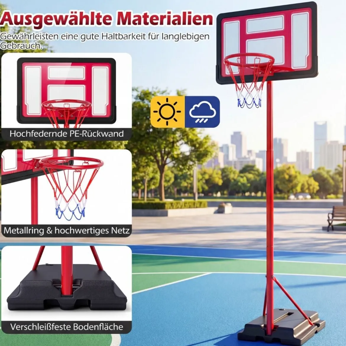 Kinder Basketballkorb 95-155 cm höhenverstellbares Basketballständer mit befüllbarem Sockel Rot