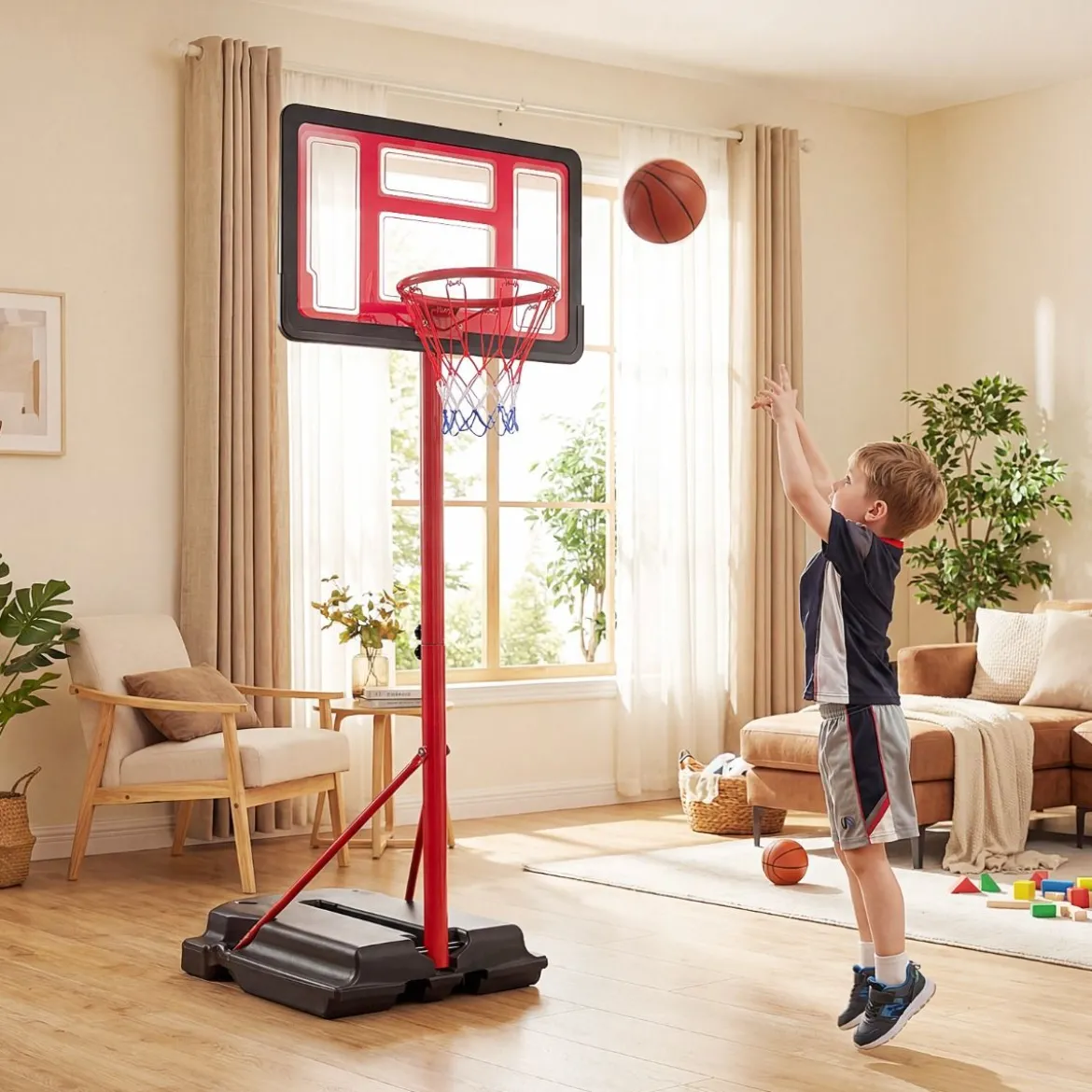 Kinder Basketballkorb 95-155 cm höhenverstellbares Basketballständer mit befüllbarem Sockel Rot