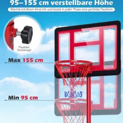 Kinder Basketballkorb 95-155 cm höhenverstellbares Basketballständer mit befüllbarem Sockel Rot