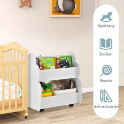 Kinder-Bücherregal auf Rollen Kinderregal mit Geräumigem Stauraum 52 x 47 x 63 cm Weiß