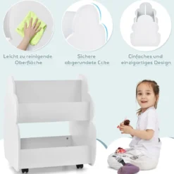 Kinder-Bücherregal auf Rollen Kinderregal mit Geräumigem Stauraum 52 x 47 x 63 cm Weiß