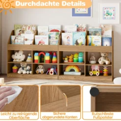 Kinder Bücherregal 80 cm Hohes Kinderregal mit 4 Regalen und 4 Offenen Fächern Natur/Weiß