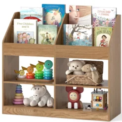 Kinder Bücherregal 80 cm Hohes Kinderregal mit 4 Regalen und 4 Offenen Fächern Natur/Weiß