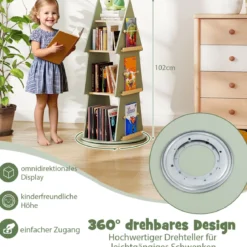 Kinderbücherregal 360° drehbar Kinder Bücherkarussell 4 Ebenen in Baumform Ø48 x 102 cm freistehendes Displayregal