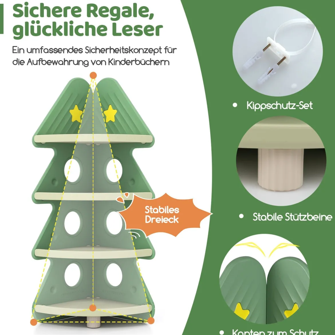 Kinder Bücherregal in Bauform mit Sternmuster 4-stöckiges Kinderregal Eckregal Spielzeugregal