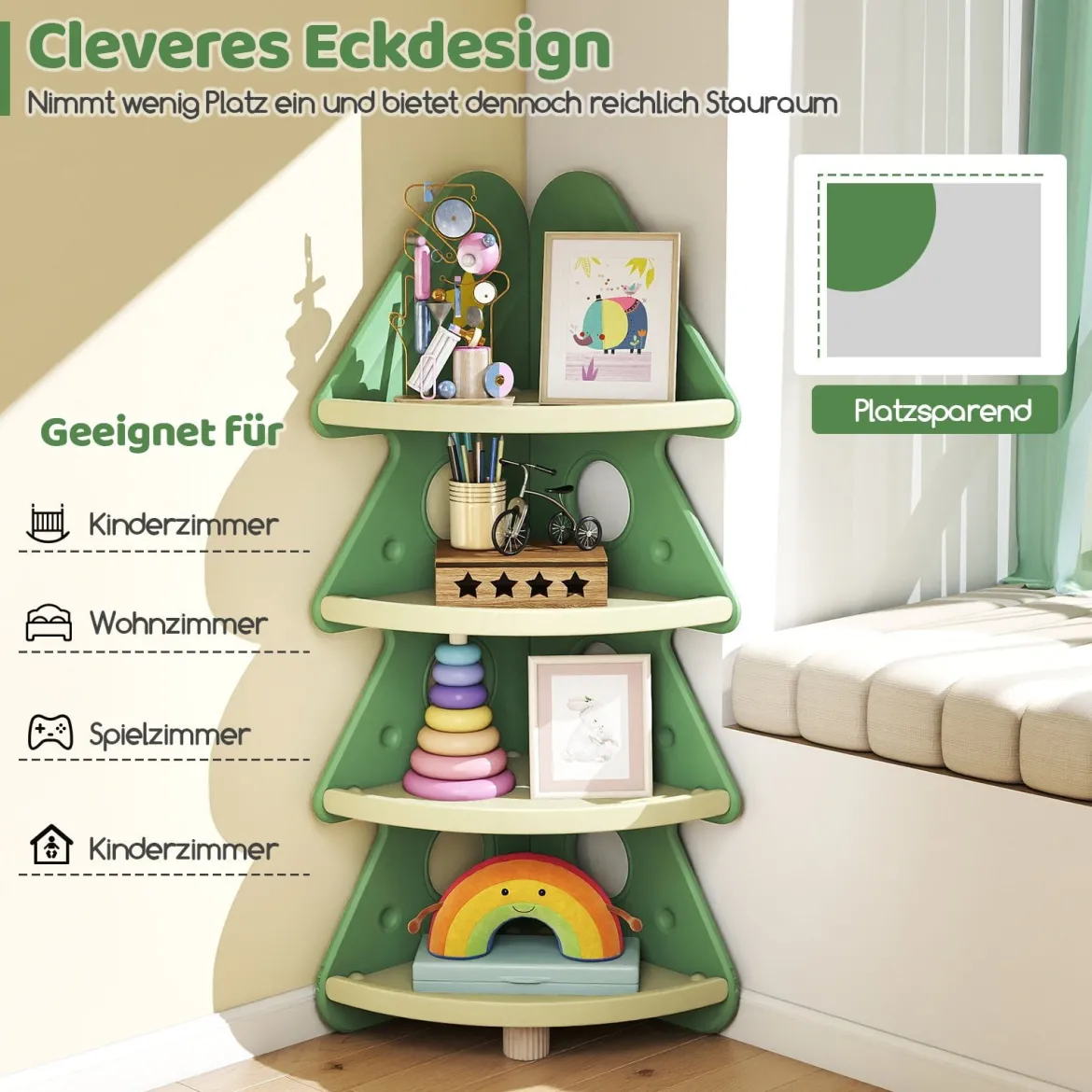 Kinder Bücherregal in Bauform mit Sternmuster 4-stöckiges Kinderregal Eckregal Spielzeugregal