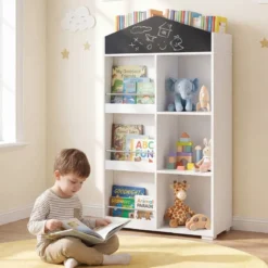 Kinder Bücherregal in Hausform mit Tafel & 13 Fächern Kinderregal Montessori Spielzeugrregal Weiß