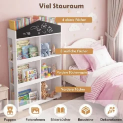 Kinder Bücherregal in Hausform mit Tafel & 13 Fächern Kinderregal Montessori Spielzeugrregal Weiß