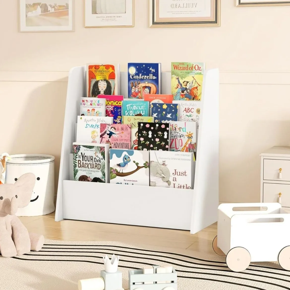 Kinder Bücherregalmit 4 Ablagefächern Kinderregal Zeitschriftenständer bücherständer