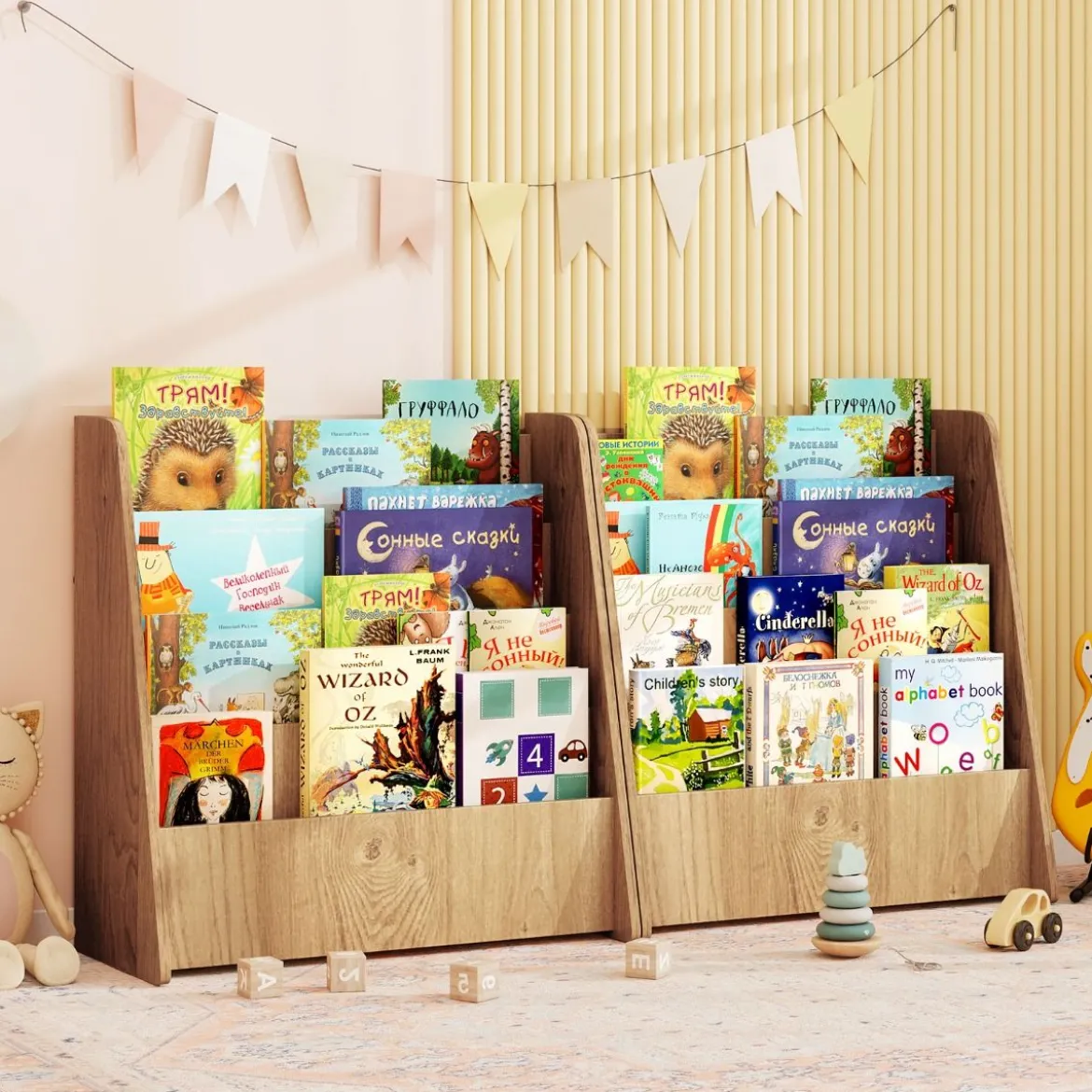 Kinder Bücherregalmit 4 Ablagefächern Kinderregal Zeitschriftenständer bücherständer