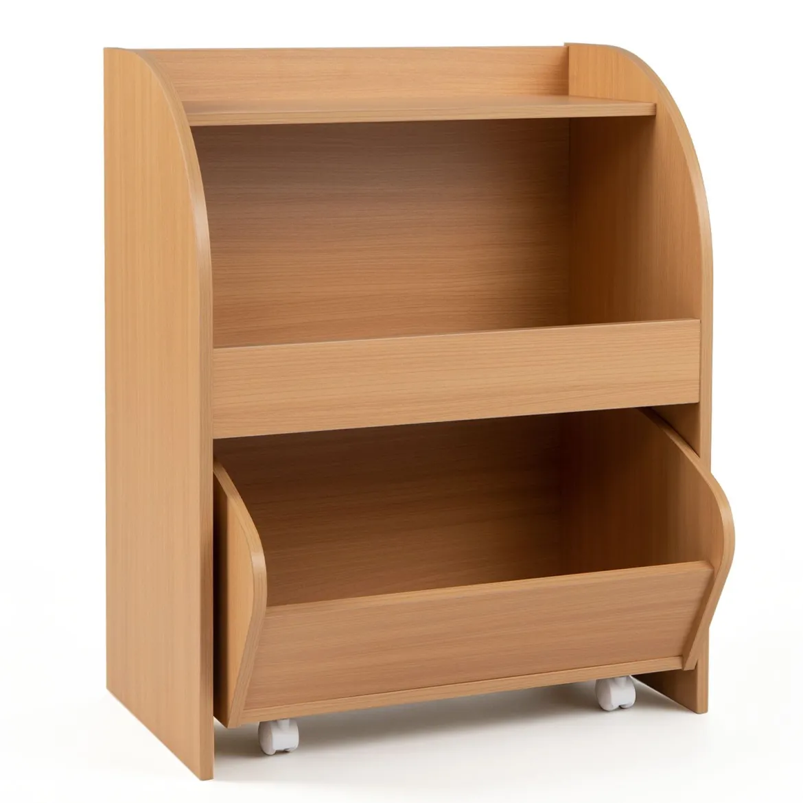 Kinder Bücherregal Spielzeugregal mit Rollbarer Schublade aus Holz mit 2 Offenen Fächern Natur