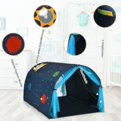Kinderbett Prinzessin Prinzess Kinderspielhaus Kinderzelt mit Fenster & Tasche & Vorhang Blau