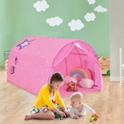 Kinderbett Prinzessin Prinzess Kinderspielhaus Kinderzelt mit Fenster & Tasche & Vorhang Rosa