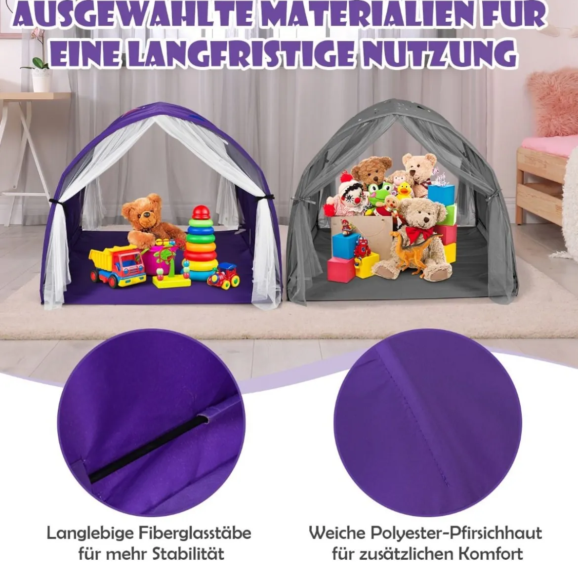 Kinderbett Spielzelte für Kinder Tragbares Pop-Up-Spielhau 144 x 102 x 82cm Lila