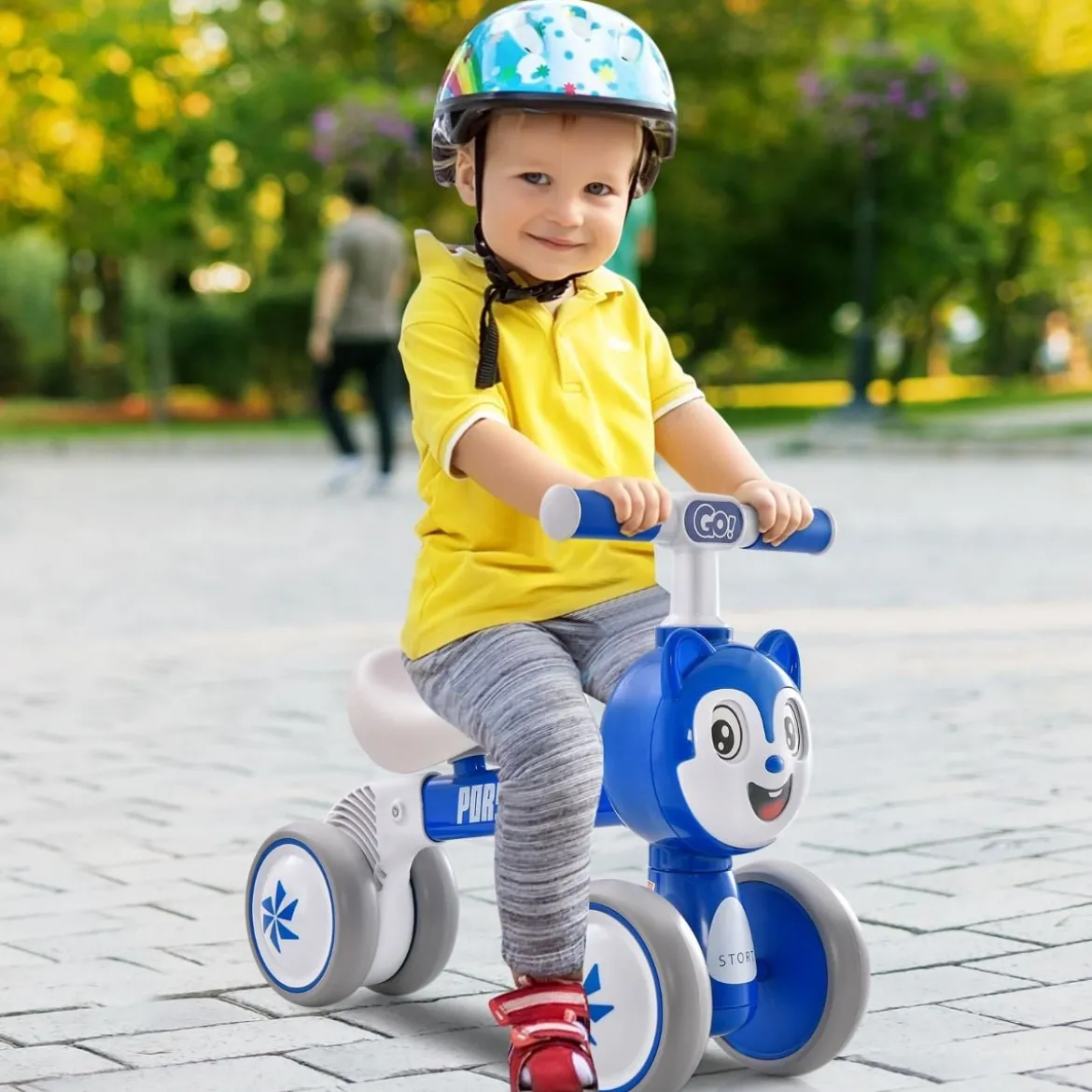 Kinder Blaue Katze Laufrad mit 4 Räder für 10-36 Monate Baby Erst Rutschrad Fahrrad Lauflernrad