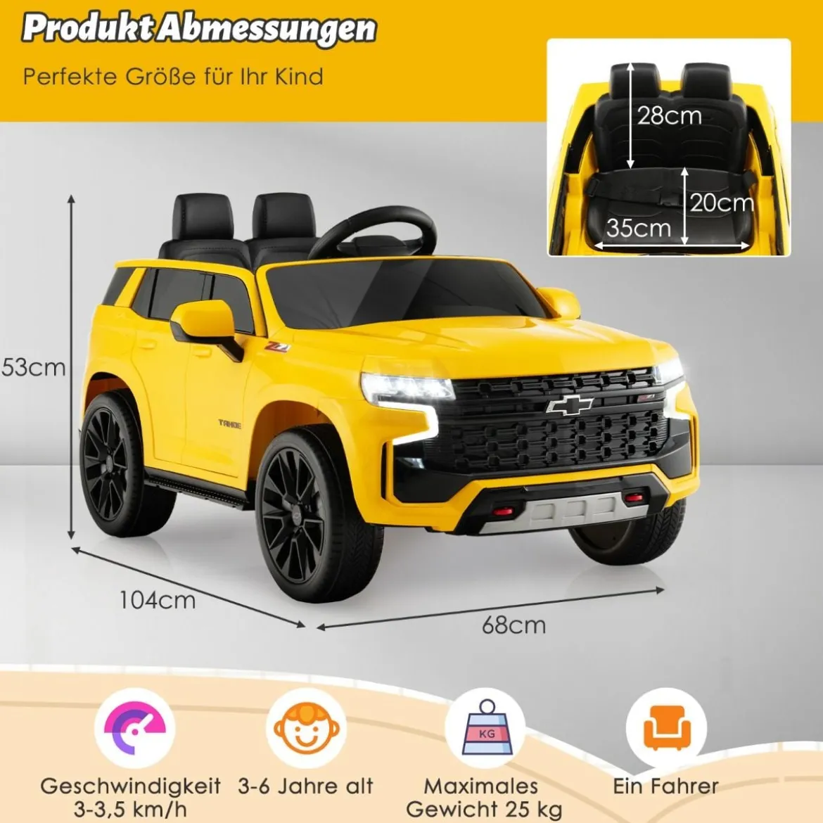 Kinder Chevrolet Elektroauto mit 2,4G Fernsteuerung & Federung & Lichtern & Musik Kinderauto
