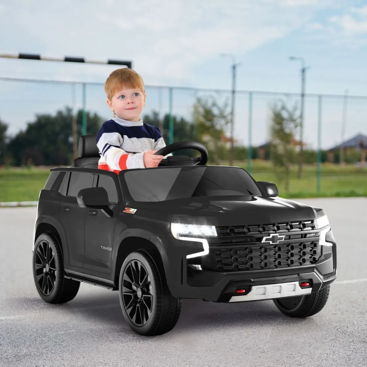 Kinder Chevrolet Elektroauto mit 2,4G Fernsteuerung & Federung & Lichtern & Musik Kinderauto