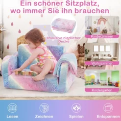 Kindercouch mit Decke 2-in-1-Klappsofa/Liege für Kleinkinder Regenbogen/Grau