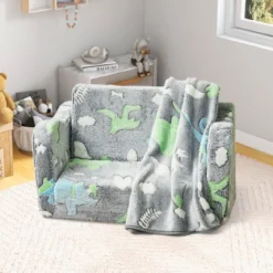 Kindercouch mit Decke 2-in-1-Klappsofa/Liege für Kleinkinder Regenbogen/Grau