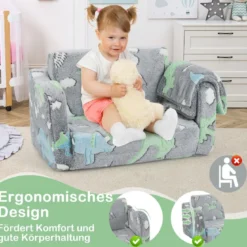 Kindercouch mit Decke 2-in-1-Klappsofa/Liege für Kleinkinder Regenbogen/Grau