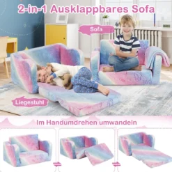 Kindercouch mit Decke 2-in-1-Klappsofa/Liege für Kleinkinder Regenbogen/Grau