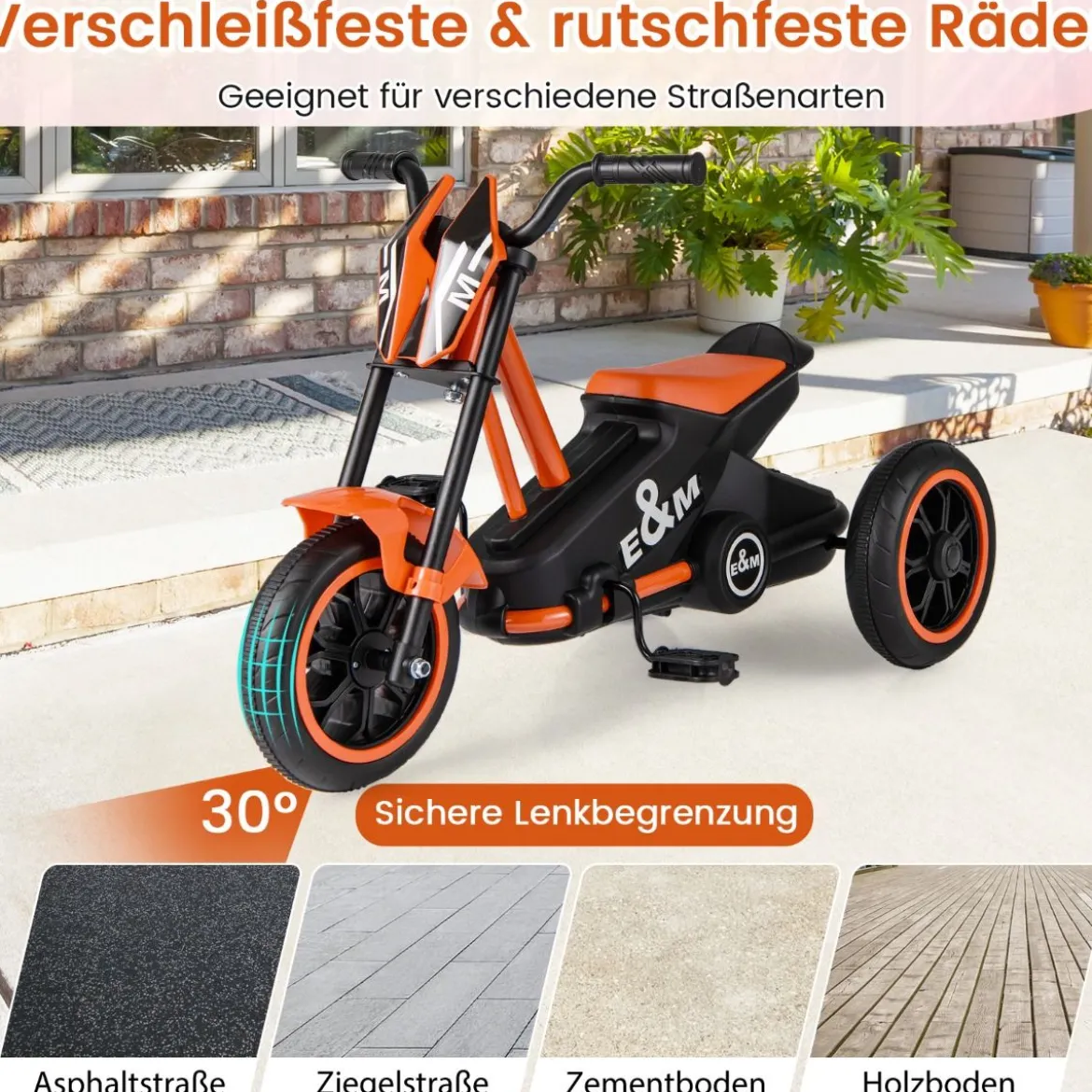 Kinder-Dreirad mit 3 Robusten Rädern & Fußpedalen Kinderfahrrad Kinderlaufrad Orange