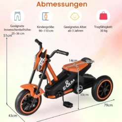 Kinder-Dreirad mit 3 Robusten Rädern & Fußpedalen Kinderfahrrad Kinderlaufrad Orange