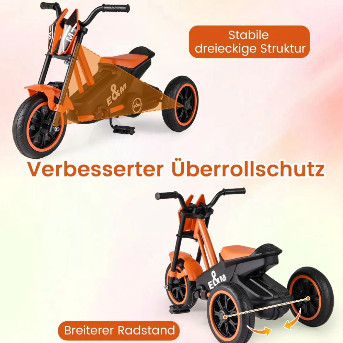 Kinder-Dreirad mit 3 Robusten Rädern & Fußpedalen Kinderfahrrad Kinderlaufrad Orange