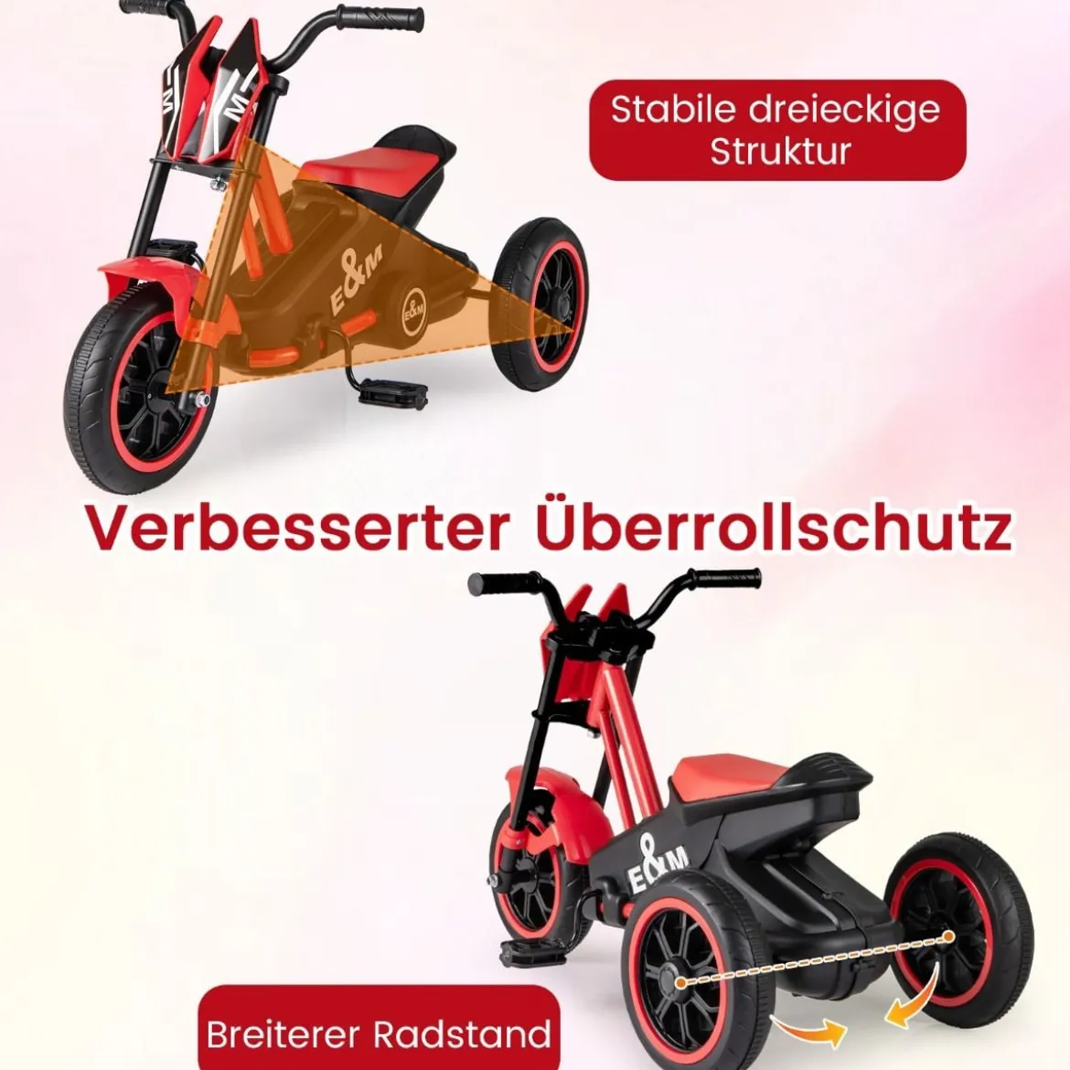 Kinder-Dreirad mit 3 Robusten Rädern & Fußpedalen Kinderfahrrad Kinderlaufrad Rot