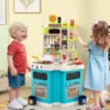 Kinder Eck-Küchenspielset mit Sounds & Lichtern Kinderküche mit Kochherd Spiel-Spüle & 75-teiligem Zubehör Blau