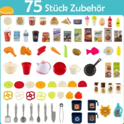Kinder Eck-Küchenspielset mit Sounds & Lichtern Kinderküche mit Kochherd Spiel-Spüle & 75-teiligem Zubehör Blau