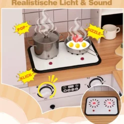 Kinder Eck Spielküche mit Doppeltür-Kühlschrank & Kaffeemaschine & Waschmaschine Holzküche Weiß