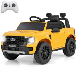 Kinder Elektroauto Ford 12V Kinderauto Elektro mit Fernbedienung & Ablagekorb & USB & Musik Gelb