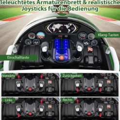 Kinder Elektroauto im Flugzeug-Look Elektroflugzeug Aufsitz mit Fernsteuerung 124 x 100 x 62 cm