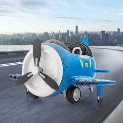 Kinder Elektroauto im Flugzeug-Look Elektroflugzeug Aufsitz mit Fernsteuerung Blau