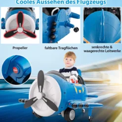 Kinder Elektroauto im Flugzeug-Look Elektroflugzeug Aufsitz mit Fernsteuerung Blau