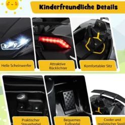 Kinder Elektroauto Lamborghini 12V Kinderauto Elektrisch mit Fernbedienung Schwarz/Rosa/Gelb
