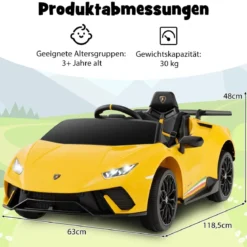 Kinder Elektroauto Lamborghini 12V Kinderauto Elektrisch mit Fernbedienung Schwarz/Rosa/Gelb