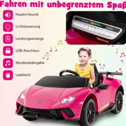 Kinder Elektroauto Lamborghini 12V Kinderauto Elektrisch mit Fernbedienung Schwarz/Rosa/Gelb