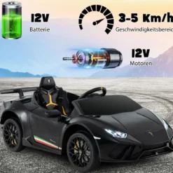Kinder Elektroauto Lamborghini 12V Kinderauto Elektrisch mit Fernbedienung Schwarz/Rosa/Gelb