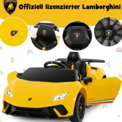Kinder Elektroauto Lamborghini 12V Kinderauto Elektrisch mit Fernbedienung Schwarz/Rosa/Gelb