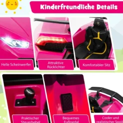 Kinder Elektroauto Lamborghini 12V Kinderauto Elektrisch mit Fernbedienung Schwarz/Rosa/Gelb